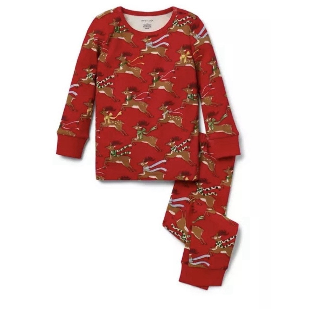 Janie and Jack Christmas Pajama Set Wear Snug Size 10 Reindeer Sleepwear 2 pc